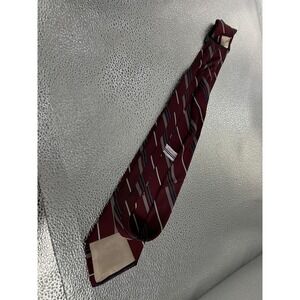 American Edition Mens Burgundy Navy Blue Silver Striped Necktie Made in USA